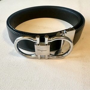 Salvatore Ferragamo Black Belt with Silver Buckle